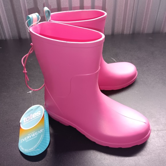Totes Rubber Waterproof Rain Kids Boots Pink - Picture 2 of 6